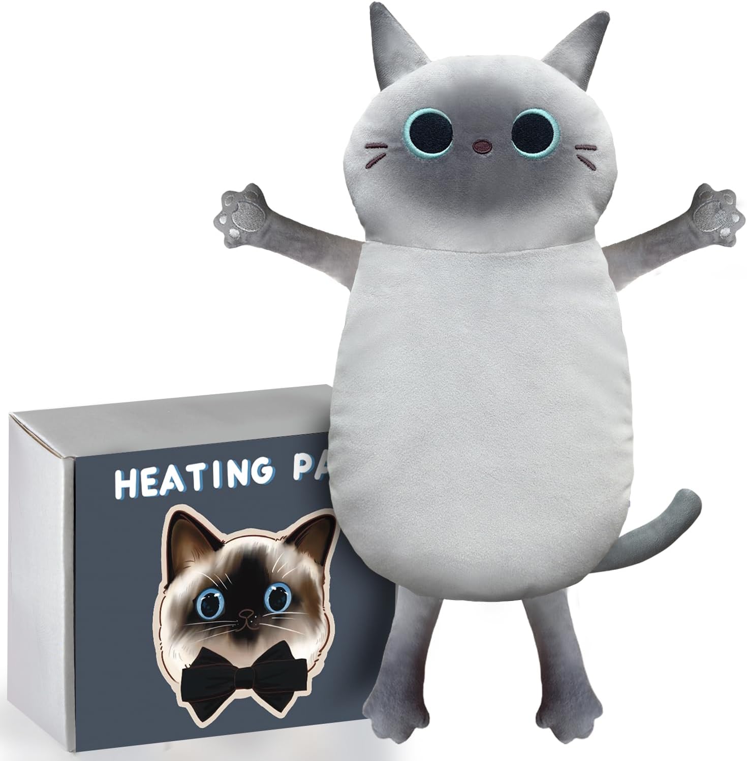 Microwave Heating Pad for Cramps Pain Relief, 22 * 13'' Moist Microwavable Stuffed Animal Period Menstrual Heating Pads for Back, Neck Shoulder and Knee, Big Siamese Cat