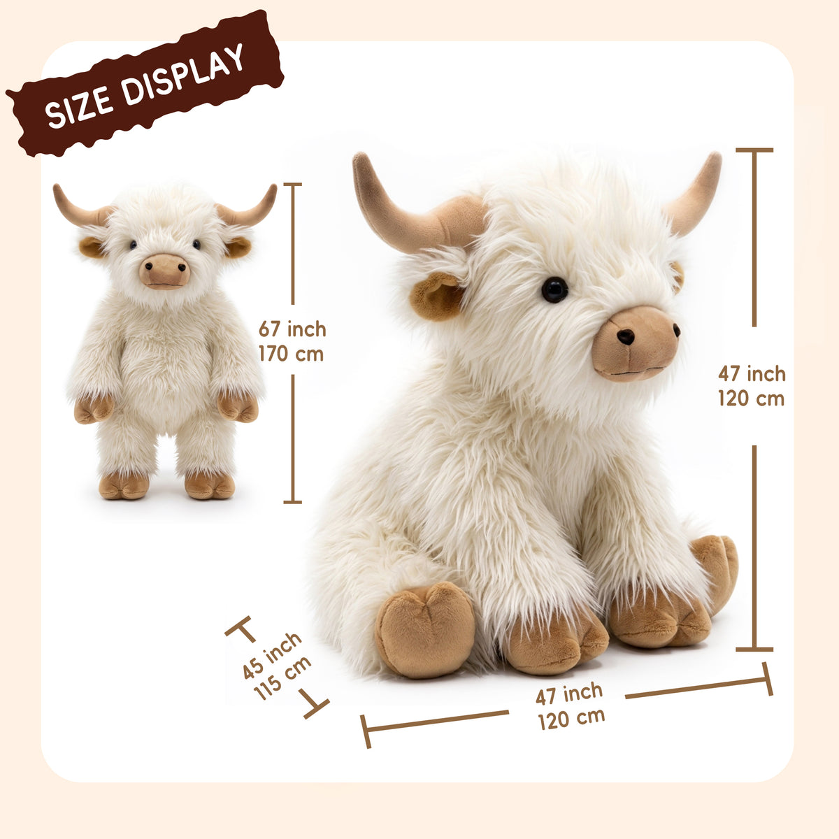 CUCKOOL Adult Massive Highland Cow Stuffed Animals, Giant Cow Plush Toy for Anxiety, Women Kid Bedtime Highland Cattle, Bedtime Cozy Leg-pillow