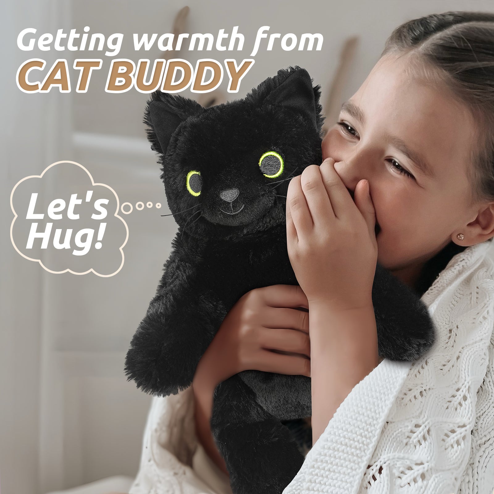 Cuckool Black Cat Stuffed Animals, Microwavable Stuffed Animal Adorable Fluffy Cat Plush for Warmth & Comfort, Heatable Coolable Lavender Scent Cat Toy, Cute Soft Plushies Cat Gifts for Kids Boy Girls & Adult