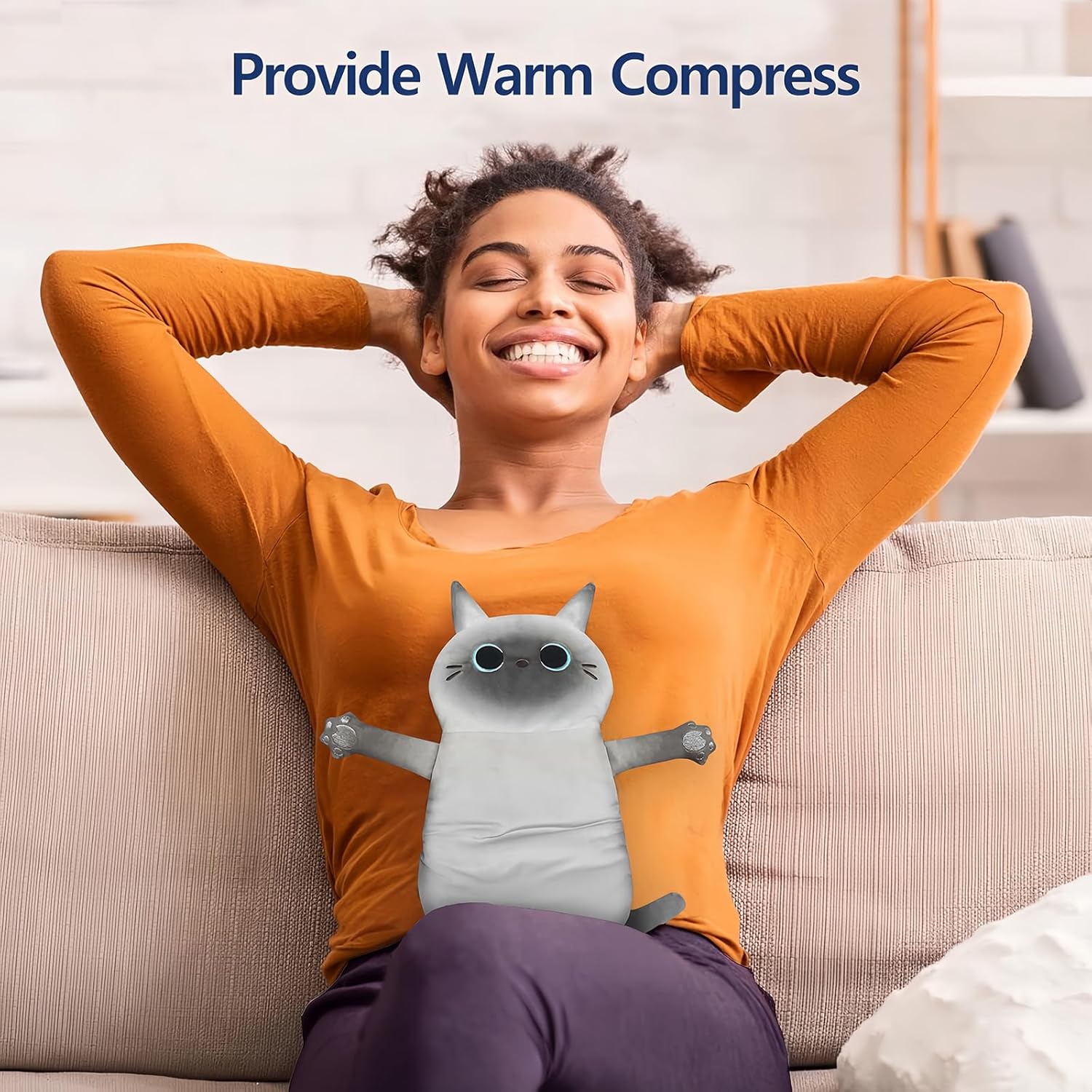 Microwave Heating Pad for Cramps Pain Relief, 17 * 9'' Moist Microwavable Stuffed Animal Period Menstrual Heating Pads for Cramps, Back, Neck Shoulder and Knee- Siamese Cat