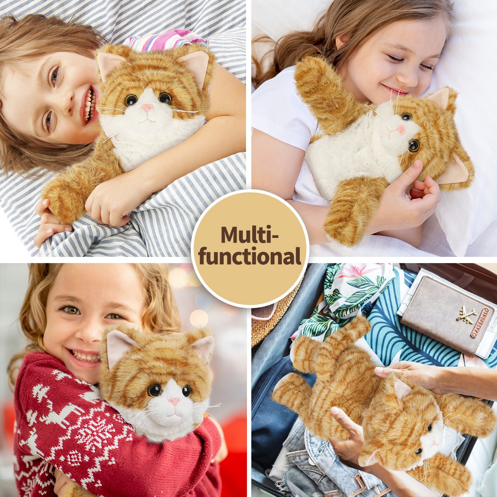Orange Tabby Cat Stuffed Animals, Microwavable Stuffed Animal Adorable Fluffy Cat Plush for Warmth & Comfort, Heatable & Coolable Lavender Scent Cat Toys, Cute Soft Plushies Cat Gifts for Kids & Adult