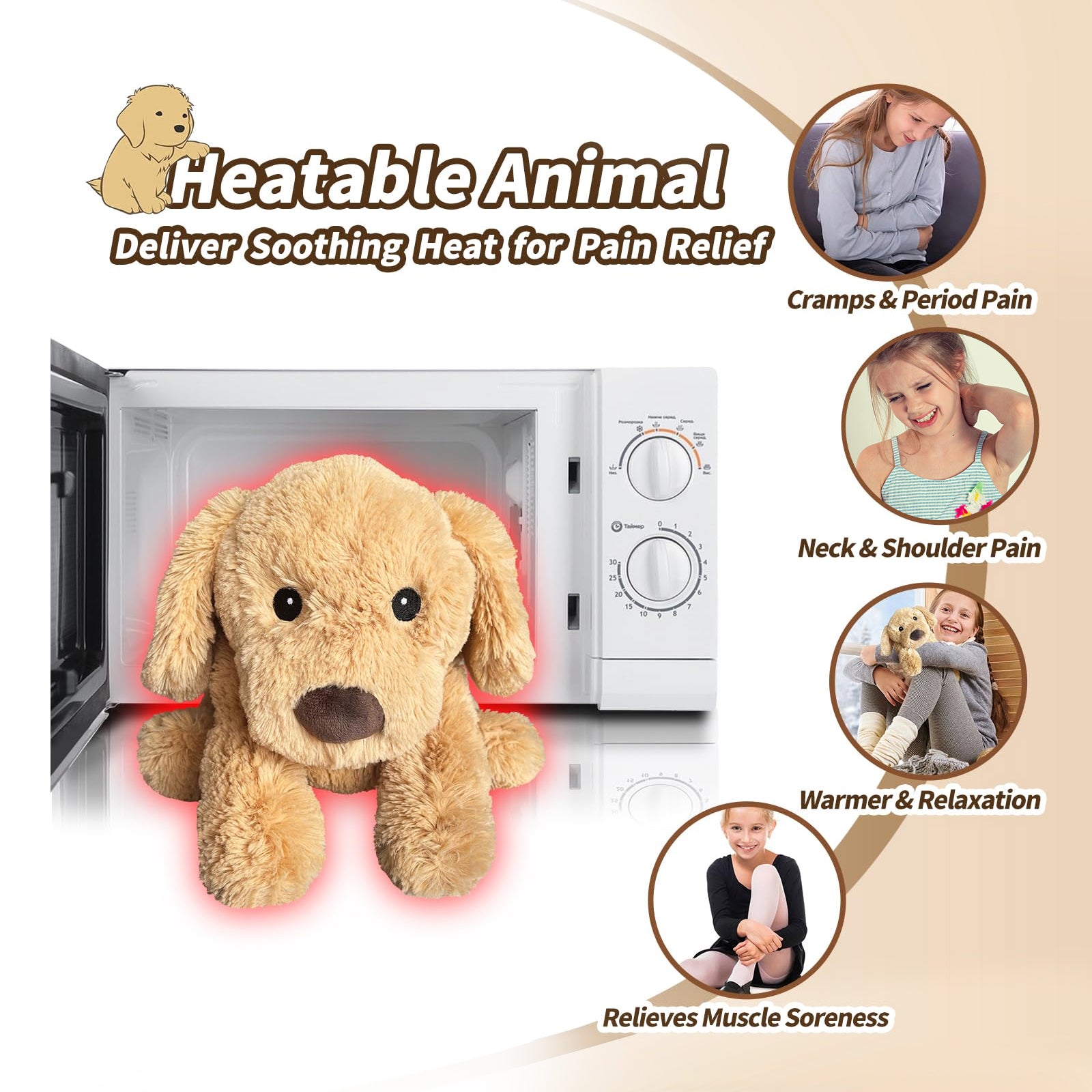 Dog Stuffed Animals, Microwavable Stuffed Animal Adorable Fluffy Puppy Plush for Warmth, Heatable Coolable Lavender Scent Puppy Plush Toy, Cute Soft Dog Plushies for Kids Adults Gift, Golden Retriever