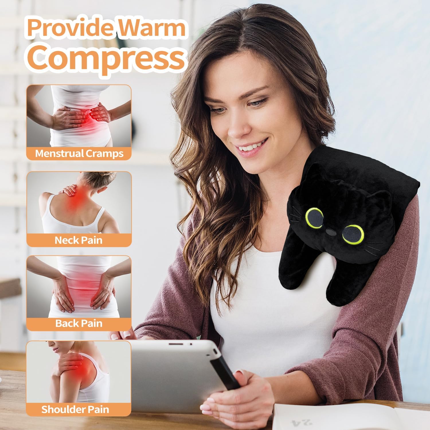 Microwave Heating Pad for Cramps Pain Relief, 19 * 9" Microwavable Heating Pads for Back, Neck Shoulder, Cute Microwave Heating Pad Stuffed Animal, Moist Heat Pack, Lavender