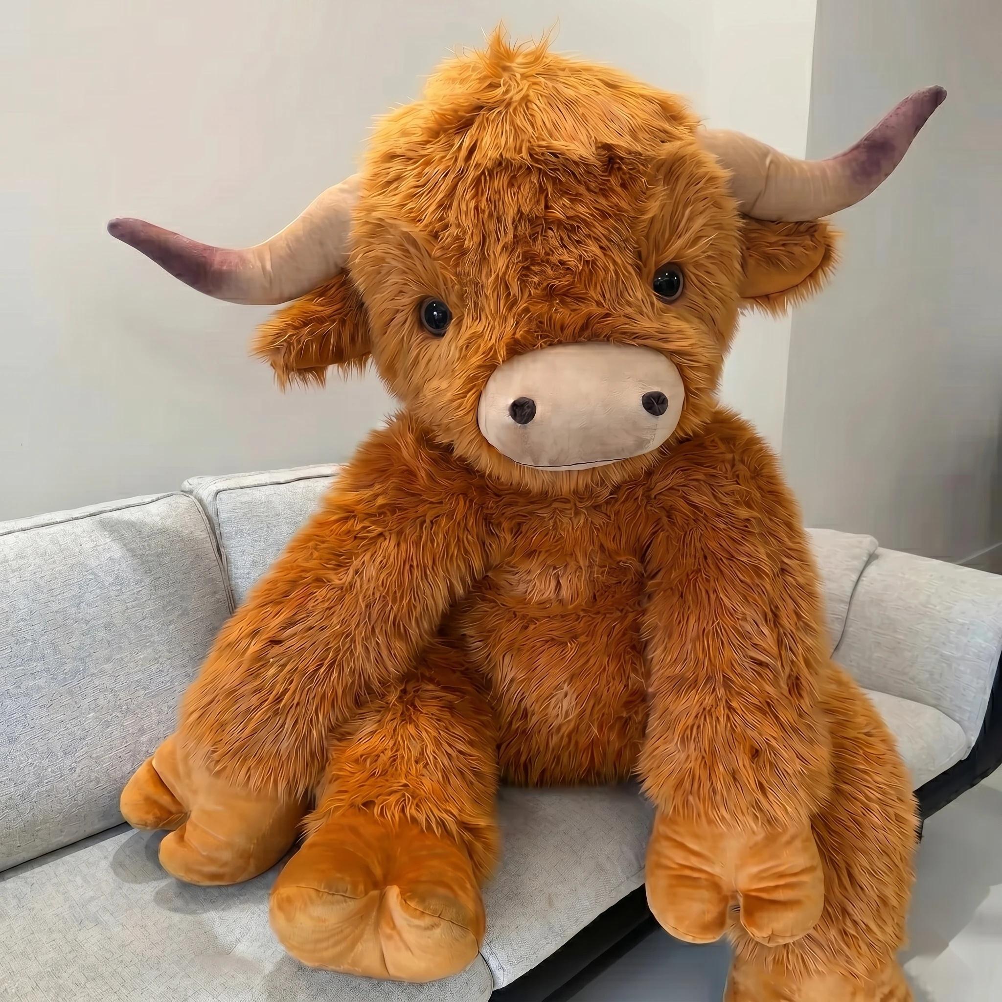 CUCKOOL Adult Massive Highland Cow Stuffed Animals, Giant Cow Plush Toy for Anxiety, Women Kid Bedtime Highland Cattle, Bedtime Cozy Leg-pillow