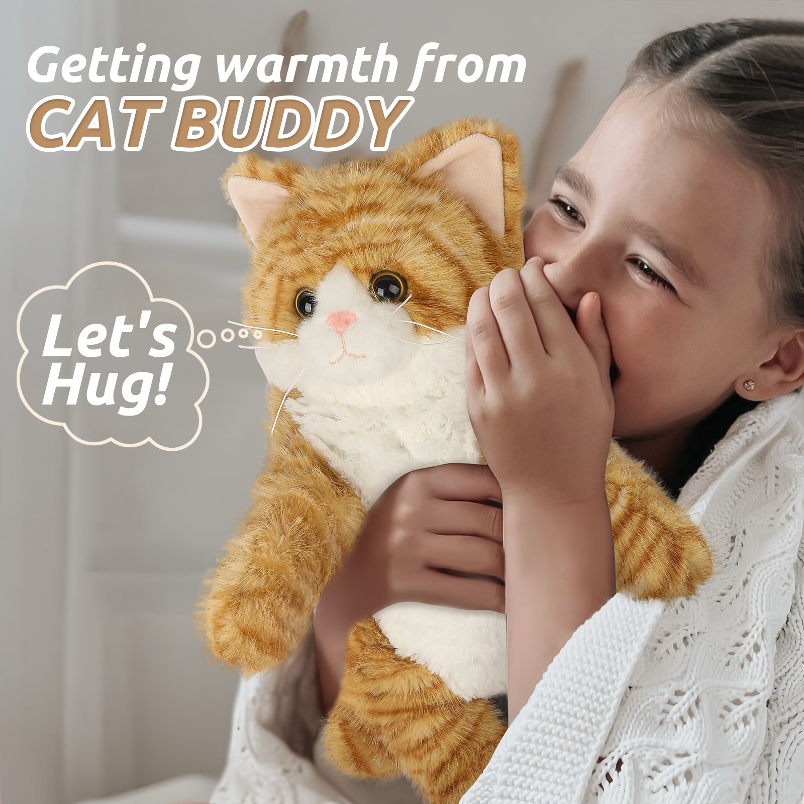 Orange Tabby Cat Stuffed Animals, Microwavable Stuffed Animal Adorable Fluffy Cat Plush for Warmth & Comfort, Heatable & Coolable Lavender Scent Cat Toys, Cute Soft Plushies Cat Gifts for Kids & Adult