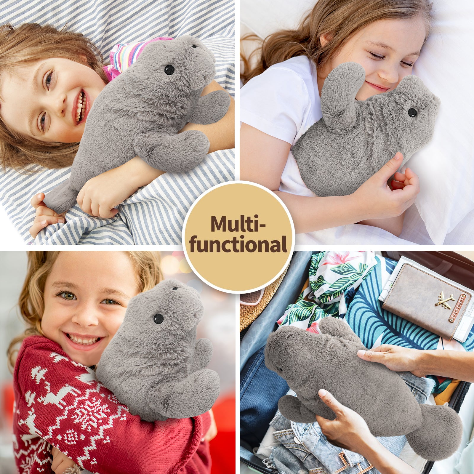 Manatee Stuffed Animals, Microwavable Stuffed Animal Adorable Fluffy Manatee Plush for Warmth Comfort, Heatable Coolable Lavender Scent Toy, Cute Soft Plushie Gift for Kids Boys Girls