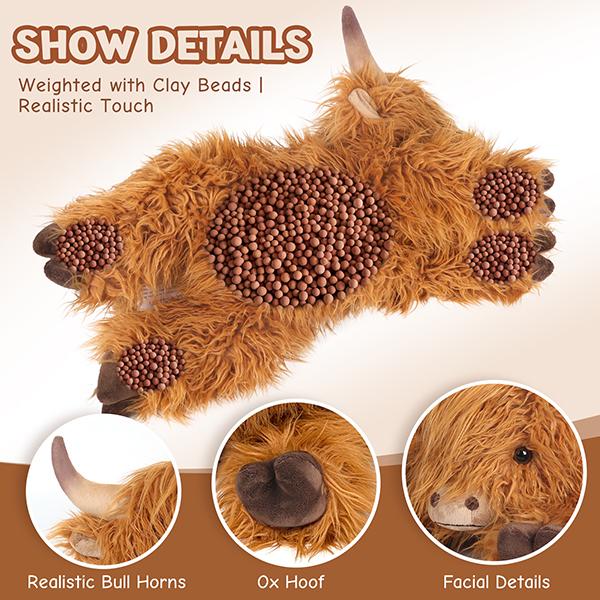 CUCKOOL 25" | 4.5 Lbs Weighted Highland Cow Plush with Washable Cover, Unscented Microwavable Stuffed Animal for Kids Adults, Heatable Coolable Highland Cows Plushie Gift for Birthday, Christmas