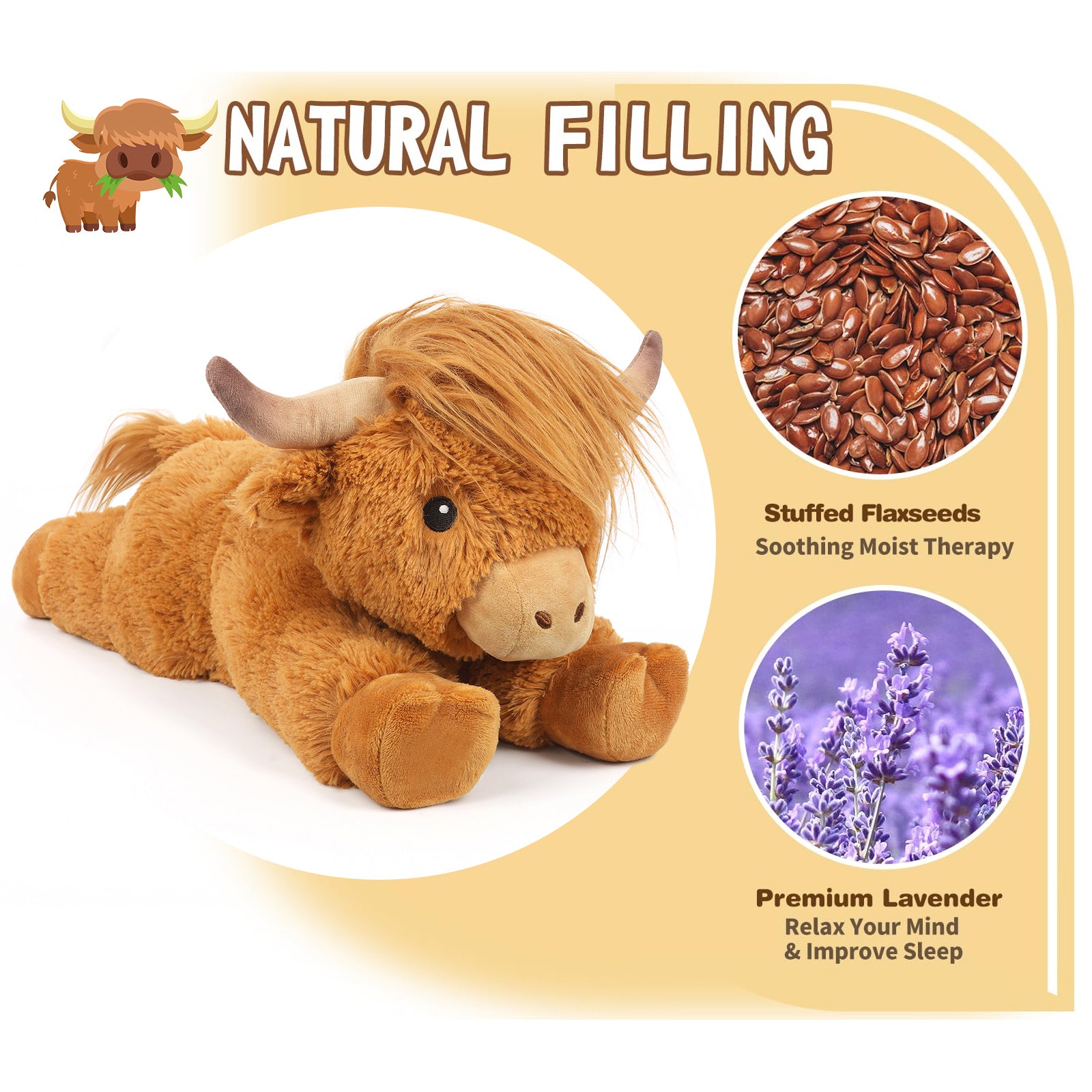 Cuckool Highland Cow Stuffed Animals, Microwavable Stuffed Animal Adorable Fluffy Highland Cow Plush for Warmth, Heatable Coolable Lavender Scent Toy, Cute Soft Plushie Gift for Kids Boy Girl & Adults