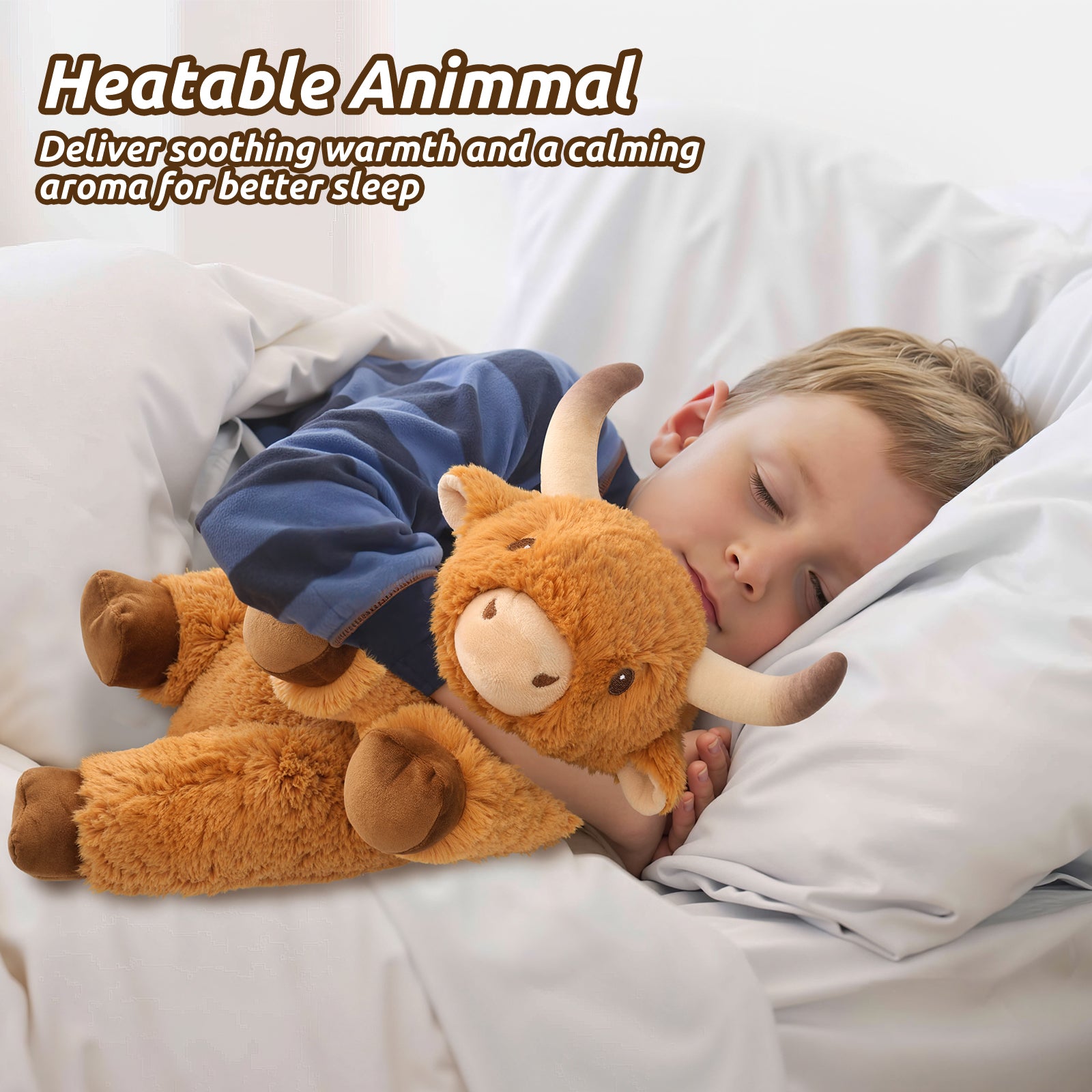 Cuckool Bull Stuffed Animals, Microwavable Stuffed Animals Adorable Fluffy Bull Plush for Warmth & Comfort, Heatable Coolable Lavender Scent Toys, Cute Soft Plushies Gift for Kids Boys Girls & Adults
