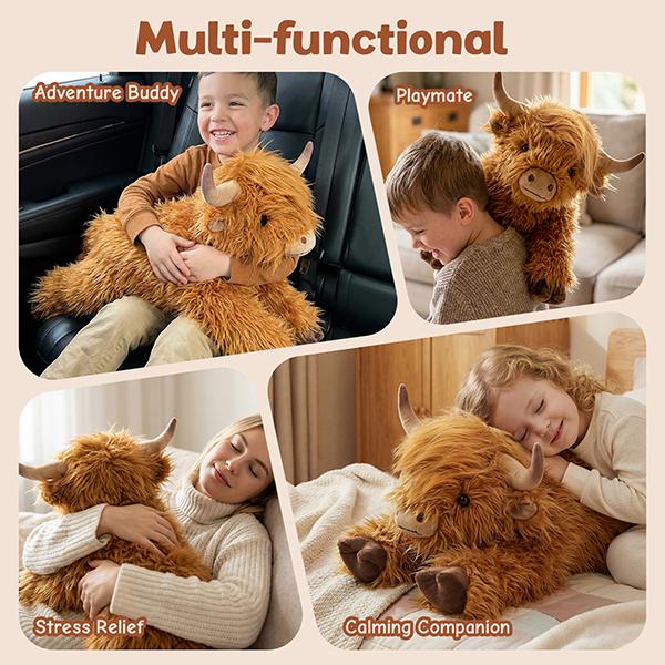 CUCKOOL 25" | 4.5 Lbs Weighted Highland Cow Plush with Washable Cover, Unscented Microwavable Stuffed Animal for Kids Adults, Heatable Coolable Highland Cows Plushie Gift for Birthday, Christmas