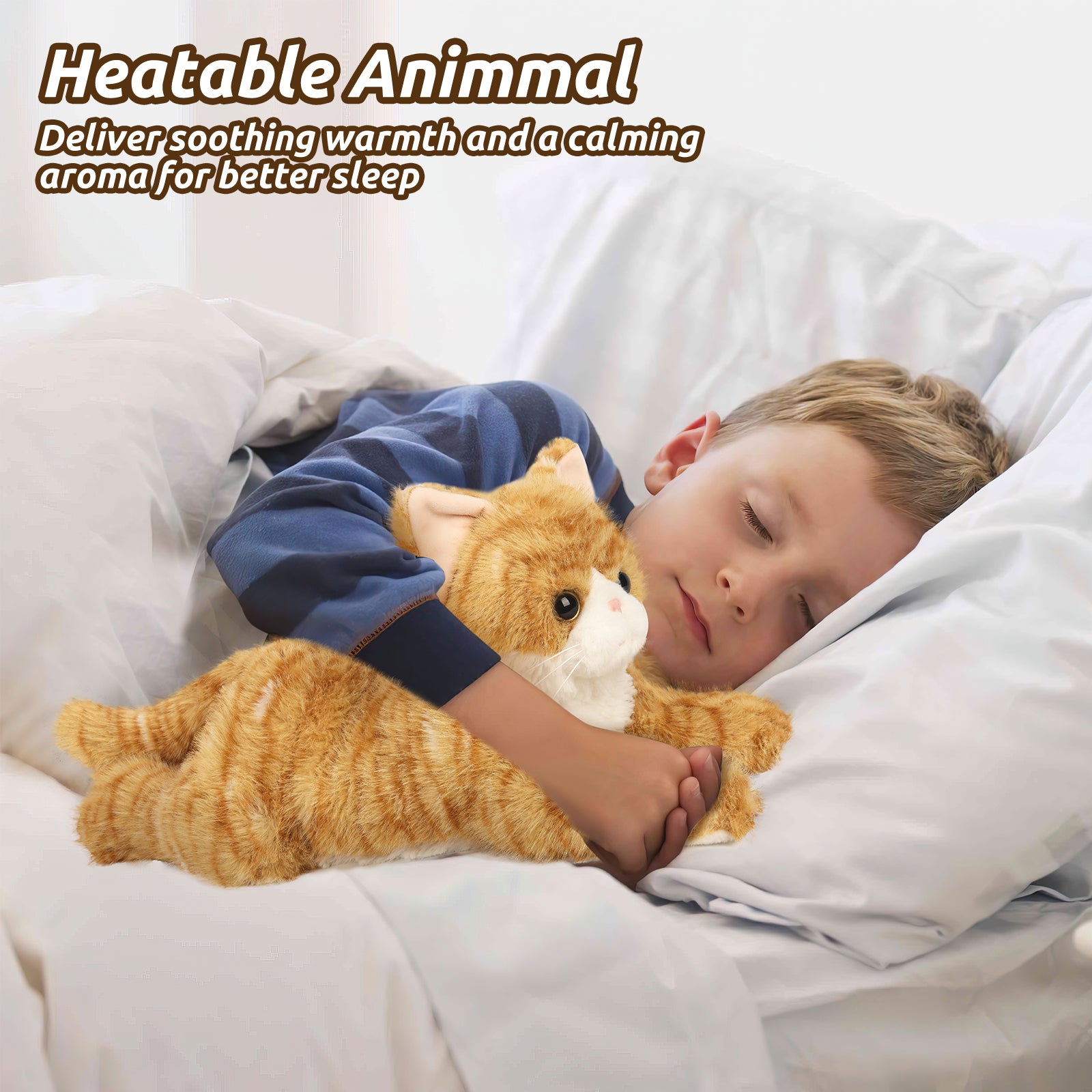 Orange Tabby Cat Stuffed Animals, Microwavable Stuffed Animal Adorable Fluffy Cat Plush for Warmth & Comfort, Heatable & Coolable Lavender Scent Cat Toys, Cute Soft Plushies Cat Gifts for Kids & Adult