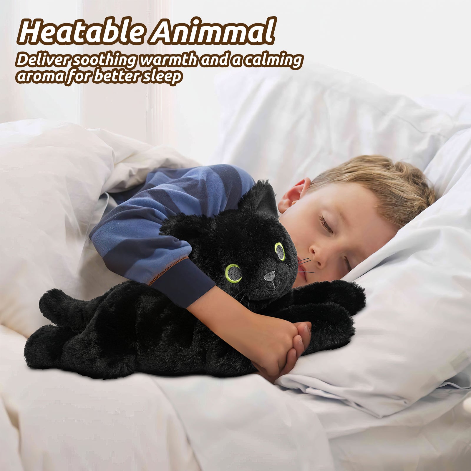 Cuckool Black Cat Stuffed Animals, Microwavable Stuffed Animal Adorable Fluffy Cat Plush for Warmth & Comfort, Heatable Coolable Lavender Scent Cat Toy, Cute Soft Plushies Cat Gifts for Kids Boy Girls & Adult