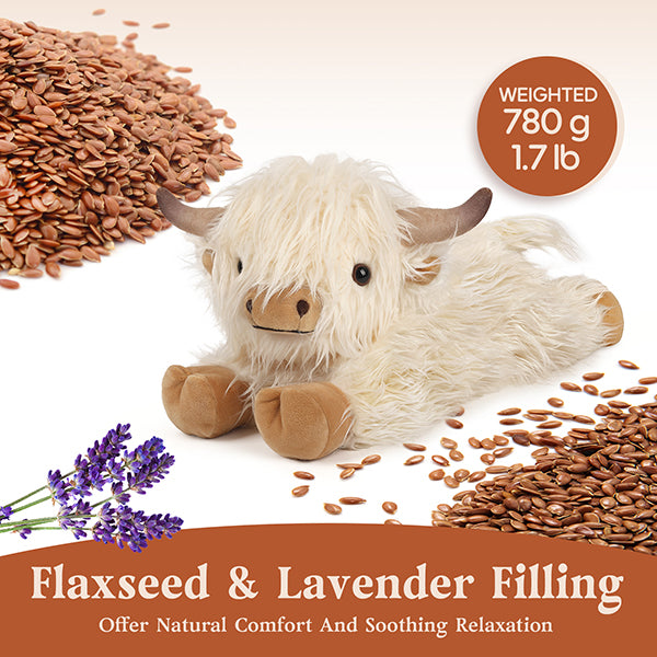Highland Cow Stuffed Animals, Microwavable Stuffed Animals for Cramps, Pain Stress Relief, Heatable & Coolable Lavender Scented Cow Plush Toy for Anxiety, Women Kid Bedtime Highland Cattle Plushie