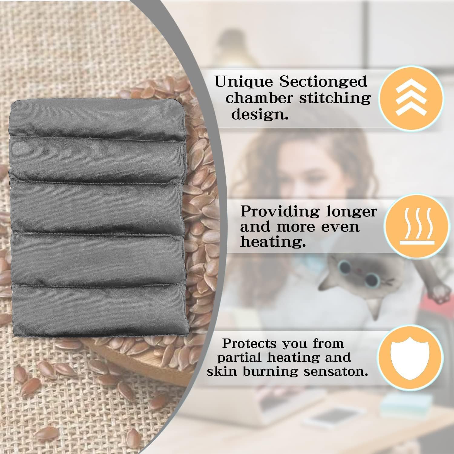 Microwave Heating Pad for Cramps Pain Relief, 17 * 9'' Moist Microwavable Stuffed Animal Period Menstrual Heating Pads for Cramps, Back, Neck Shoulder and Knee- Siamese Cat
