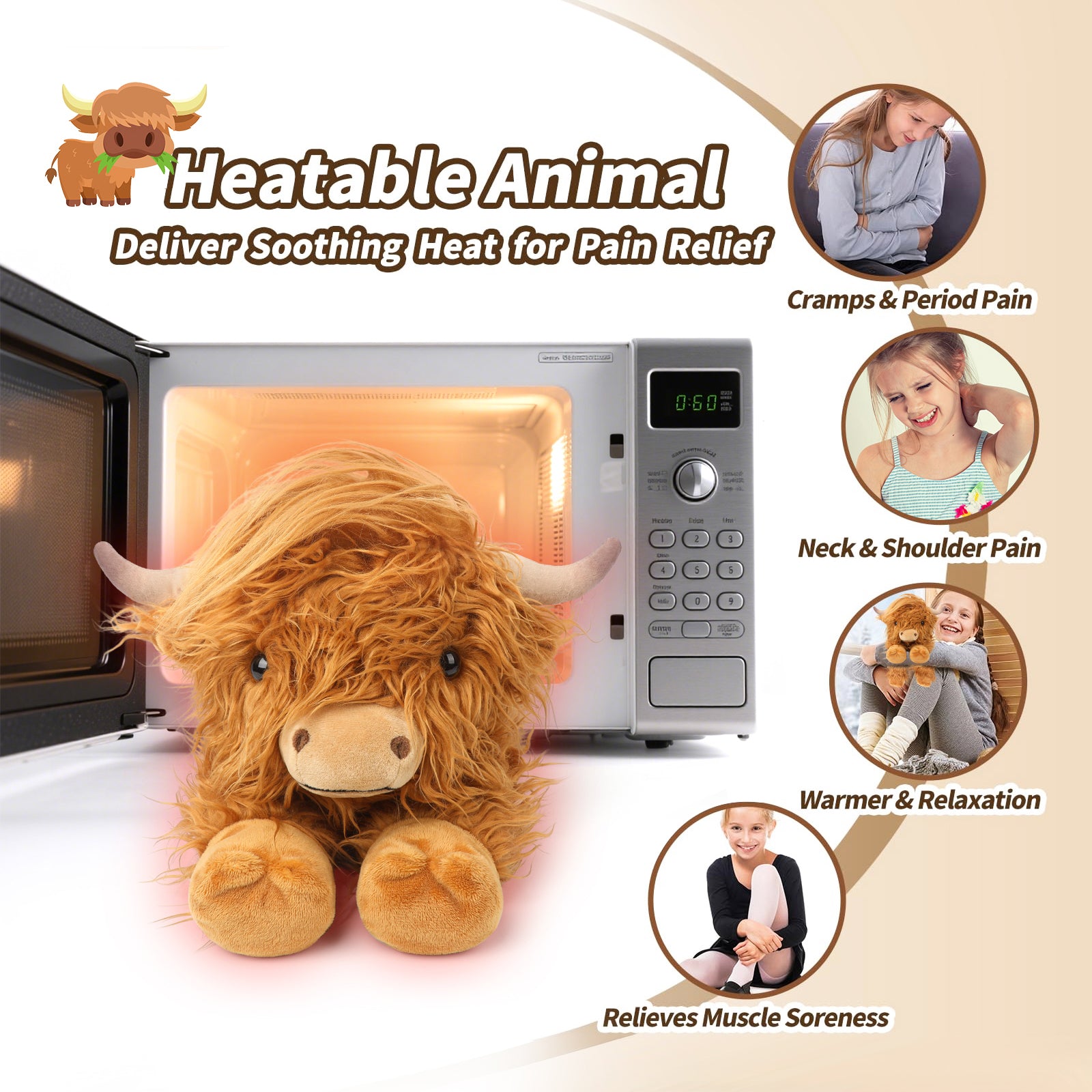 2Pcs Highland Cow Stuffed Animals, Microwavable Stuffed Animal Adorable Fluffy Highland Cow Plush for Warmth, Heatable Coolable Lavender Scent Toy, Cute Soft Plushies Gift for Kids Boys Girls & Adults