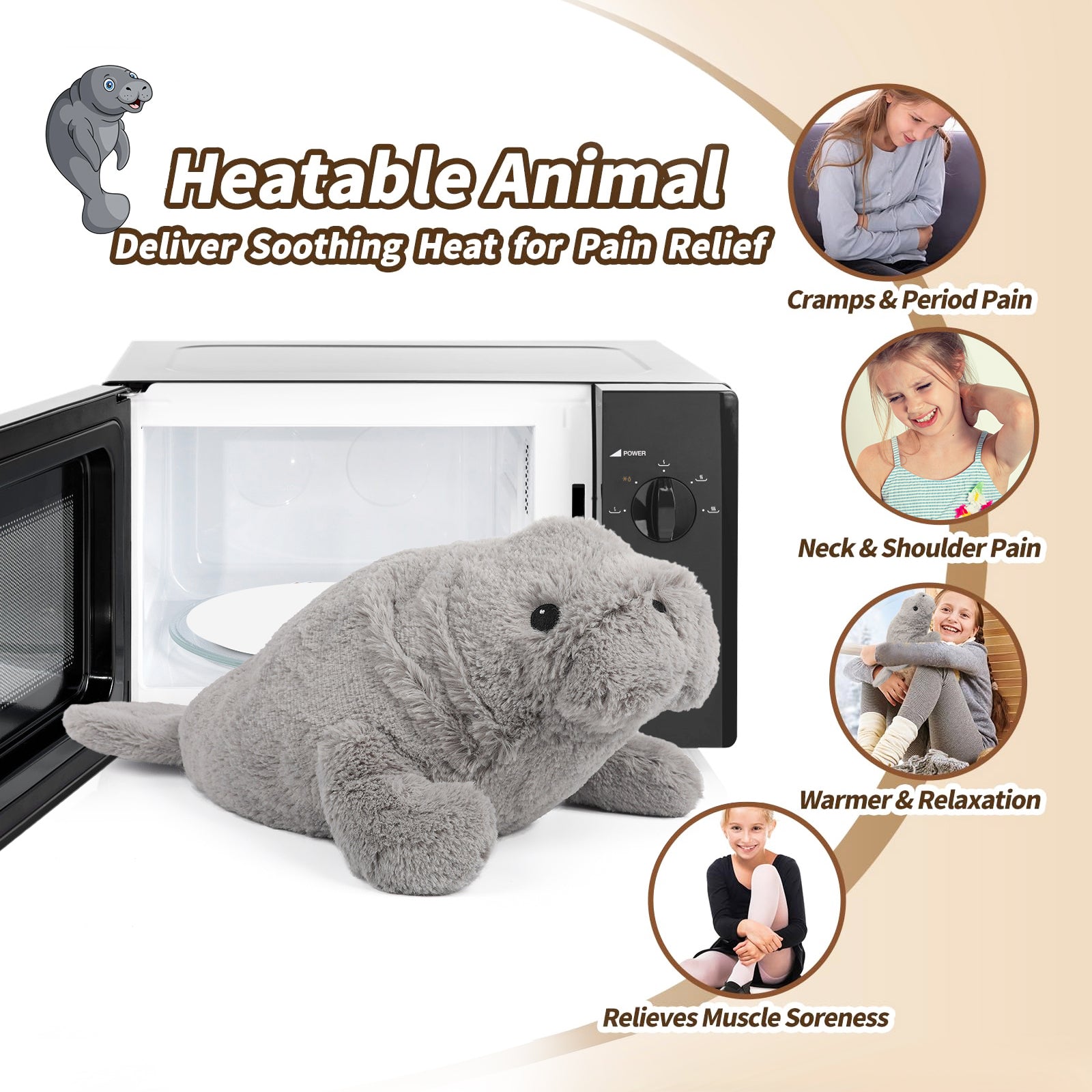Manatee Stuffed Animals, Microwavable Stuffed Animal Adorable Fluffy Manatee Plush for Warmth Comfort, Heatable Coolable Lavender Scent Toy, Cute Soft Plushie Gift for Kids Boys Girls