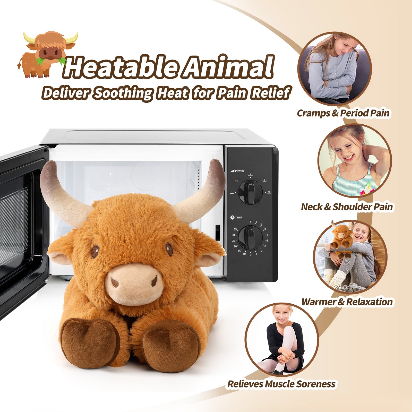 Cuckool Bull Stuffed Animals, Microwavable Stuffed Animals Adorable Fluffy Bull Plush for Warmth & Comfort, Heatable Coolable Lavender Scent Toys, Cute Soft Plushies Gift for Kids Boys Girls & Adults