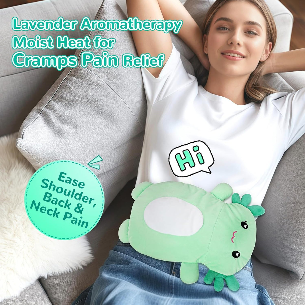 Microwavable Heating Pad  Mint Axolotl 16" x 11"