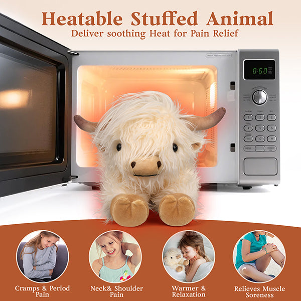 Highland Cow Stuffed Animals, Microwavable Stuffed Animals for Cramps, Pain Stress Relief, Heatable & Coolable Lavender Scented Cow Plush Toy for Anxiety, Women Kid Bedtime Highland Cattle Plushie