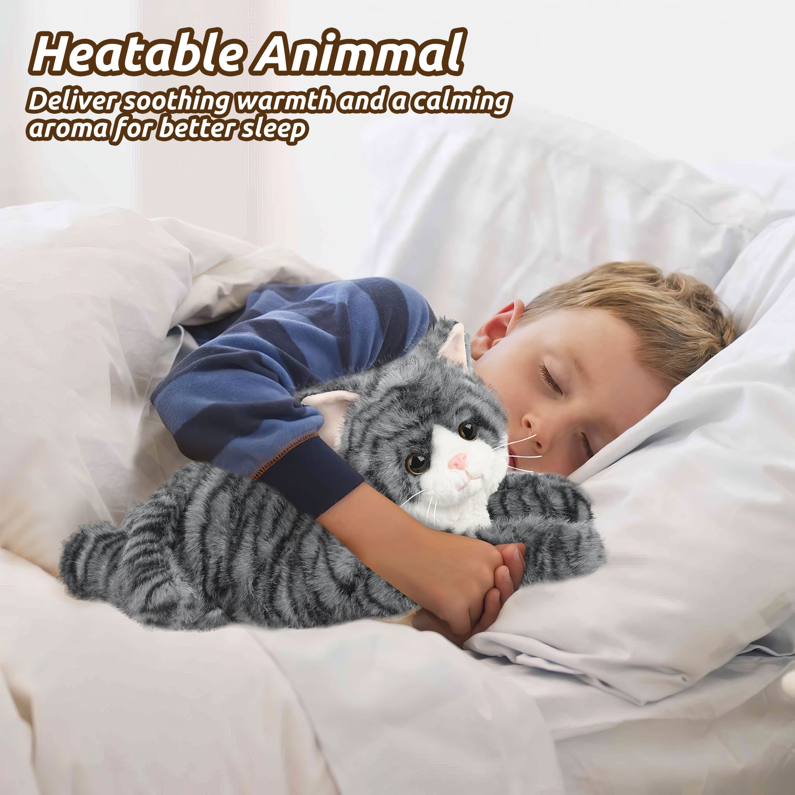 Gray Tabby Cat Stuffed Animals, Microwavable Stuffed Animal Adorable Fluffy Cat Plush for Warmth & Comfort, Heatable & Coolable Lavender Scent Cat Toys, Cute Soft Plushies Cat Gifts for Kids & Adults