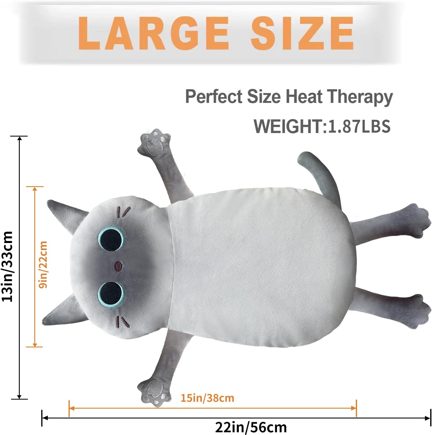 Microwave Heating Pad for Cramps Pain Relief, 22 * 13'' Moist Microwavable Stuffed Animal Period Menstrual Heating Pads for Back, Neck Shoulder and Knee, Big Siamese Cat