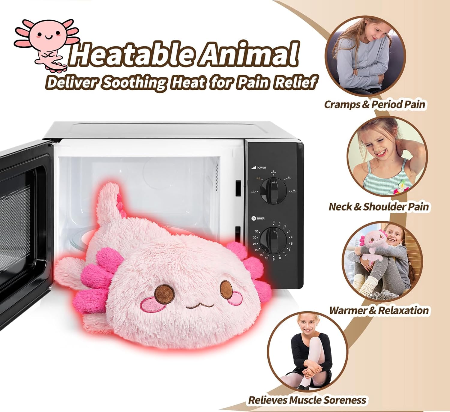 Cuckool Pink Axolotl Stuffed Animals, Microwavable Stuffed Animals Heating Pad for Cramps, Pain Stress Relief, Heatable & Coolable Lavender Scented Plush Toys for Anxiety, Women & Kids Bedtime