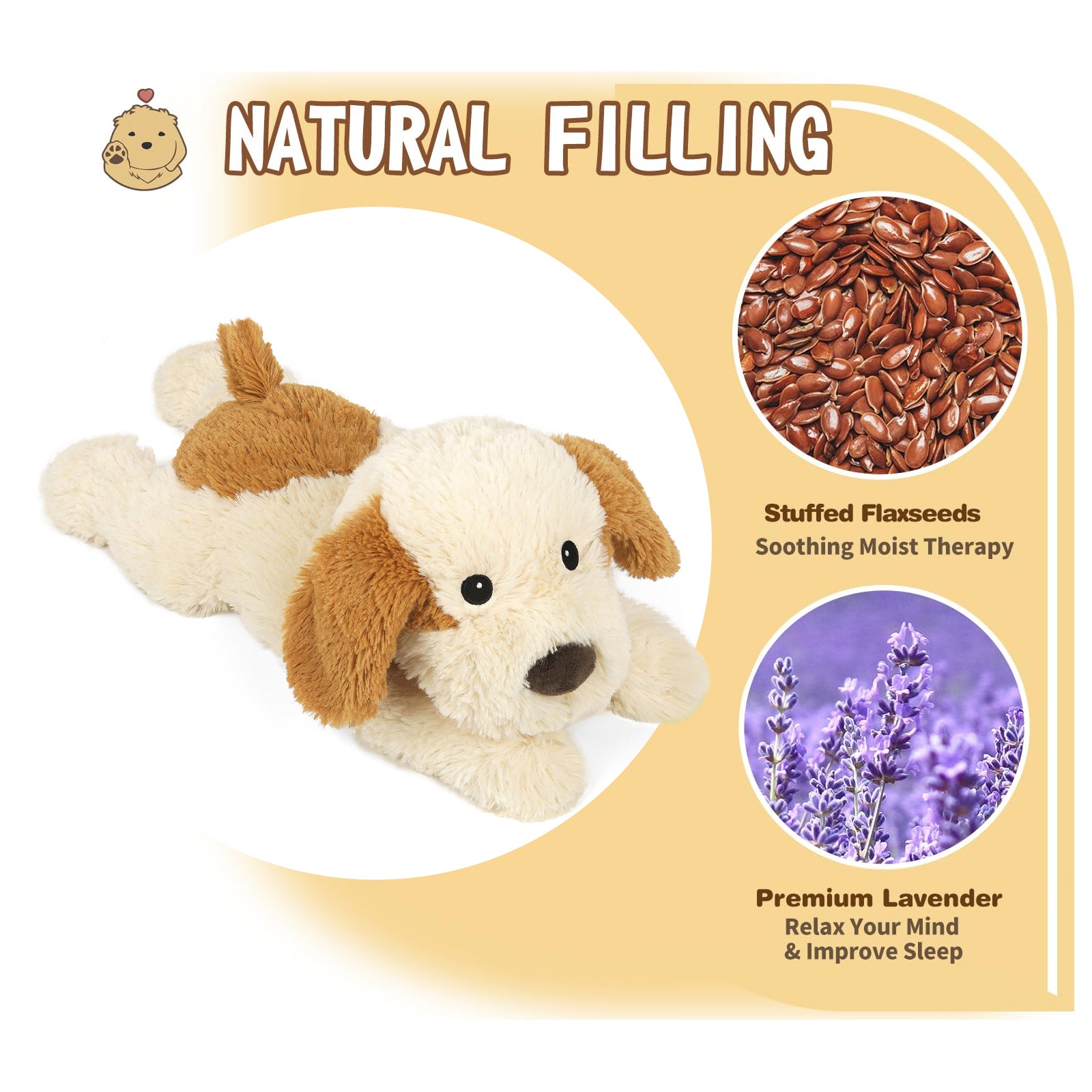 Puppy Stuffed Animals, Microwavable Stuffed Animal Adorable Fluffy Dog Plush for Warmth, Heatable & Coolable Lavender Scent Puppy Plush Toys, Cute Soft Dog Plushies for Kids & Adults Girls Boys Gifts