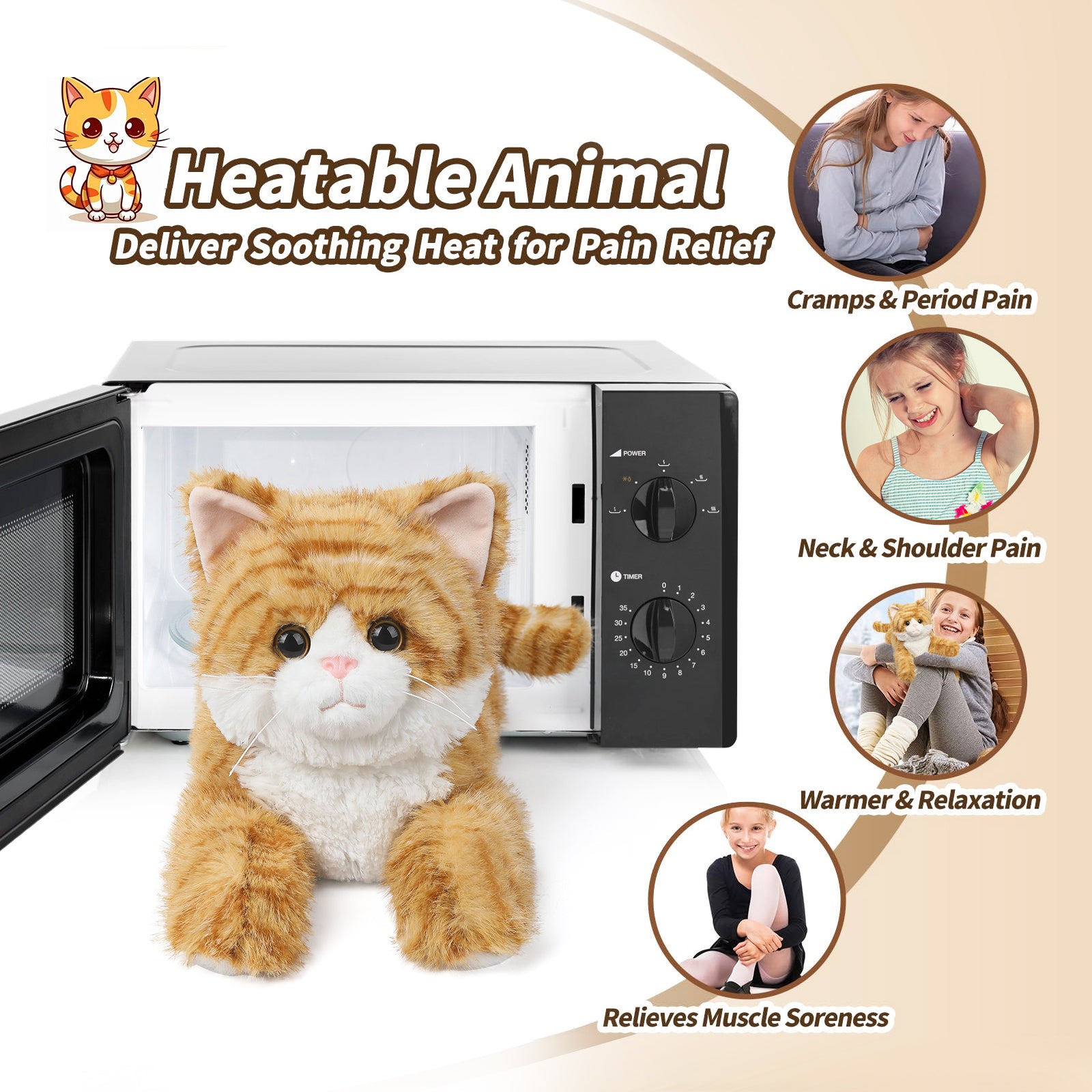 Orange Tabby Cat Stuffed Animals, Microwavable Stuffed Animal Adorable Fluffy Cat Plush for Warmth & Comfort, Heatable & Coolable Lavender Scent Cat Toys, Cute Soft Plushies Cat Gifts for Kids & Adult