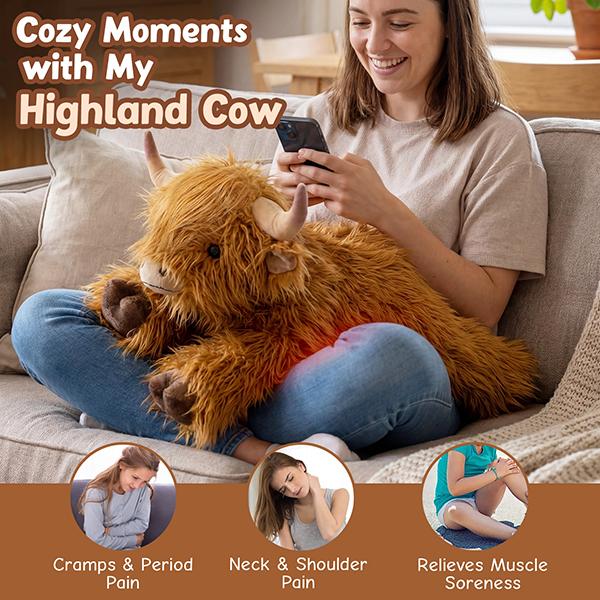 CUCKOOL 25" | 4.5 Lbs Weighted Highland Cow Plush with Washable Cover, Unscented Microwavable Stuffed Animal for Kids Adults, Heatable Coolable Highland Cows Plushie Gift for Birthday, Christmas