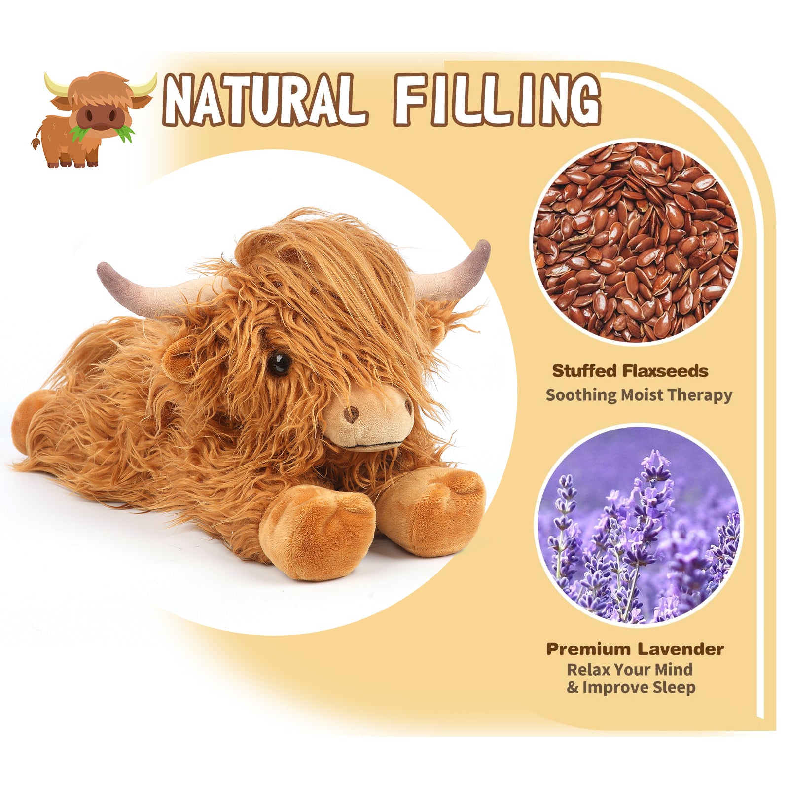 2Pcs Highland Cow Stuffed Animals, Microwavable Stuffed Animal Adorable Fluffy Highland Cow Plush for Warmth, Heatable Coolable Lavender Scent Toy, Cute Soft Plushies Gift for Kids Boys Girls & Adults