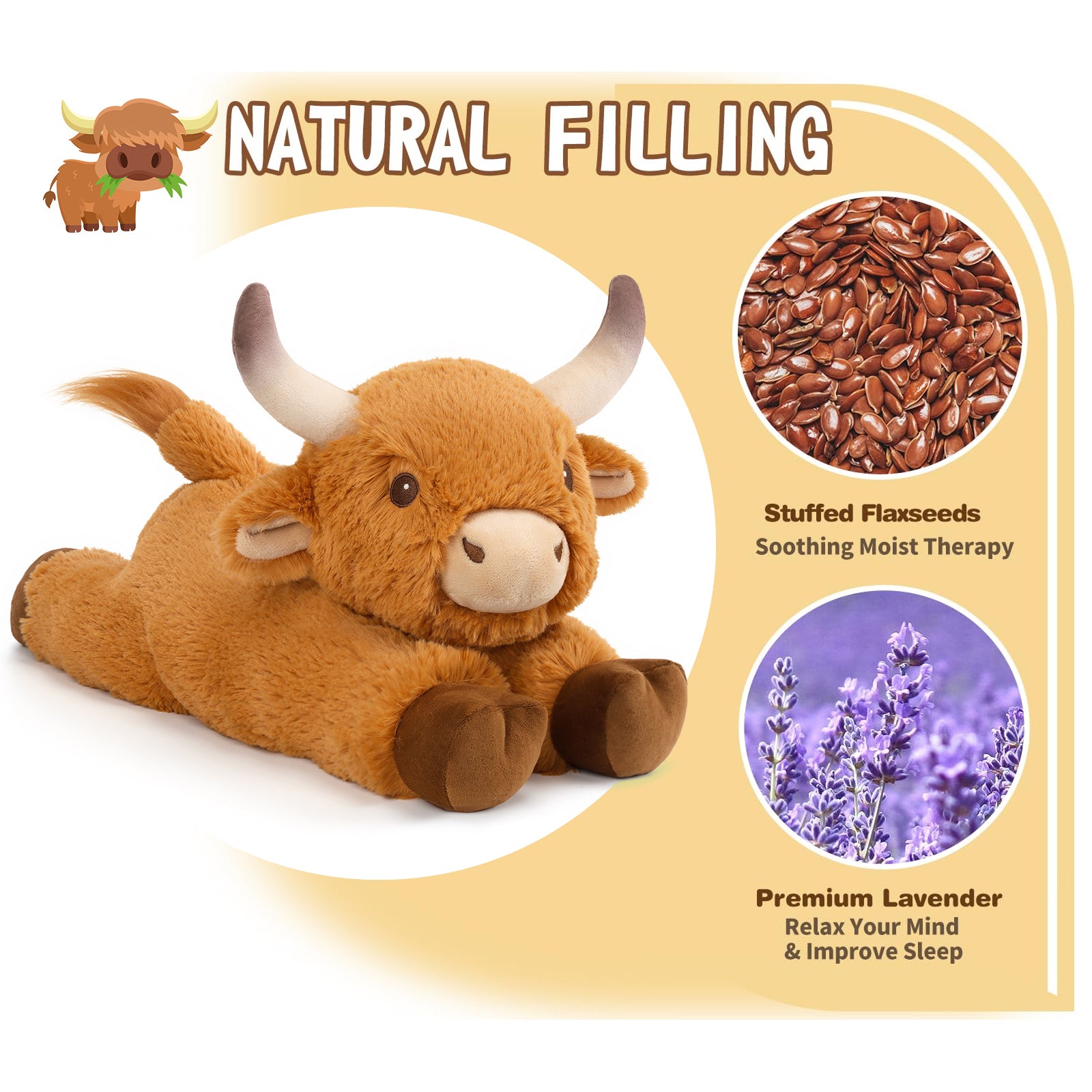 Cuckool Bull Stuffed Animals, Microwavable Stuffed Animals Adorable Fluffy Bull Plush for Warmth & Comfort, Heatable Coolable Lavender Scent Toys, Cute Soft Plushies Gift for Kids Boys Girls & Adults