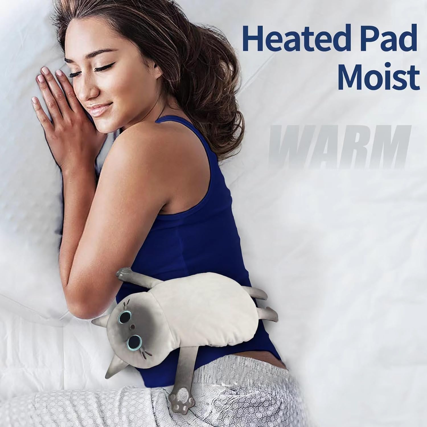 Microwave Heating Pad for Cramps Pain Relief, 17 * 9'' Moist Microwavable Stuffed Animal Period Menstrual Heating Pads for Cramps, Back, Neck Shoulder and Knee- Siamese Cat