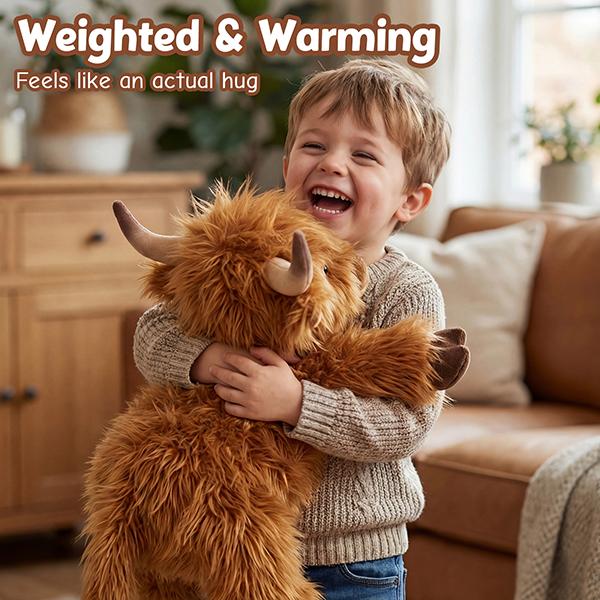 CUCKOOL 25" | 4.5 Lbs Weighted Highland Cow Plush with Washable Cover, Unscented Microwavable Stuffed Animal for Kids Adults, Heatable Coolable Highland Cows Plushie Gift for Birthday, Christmas