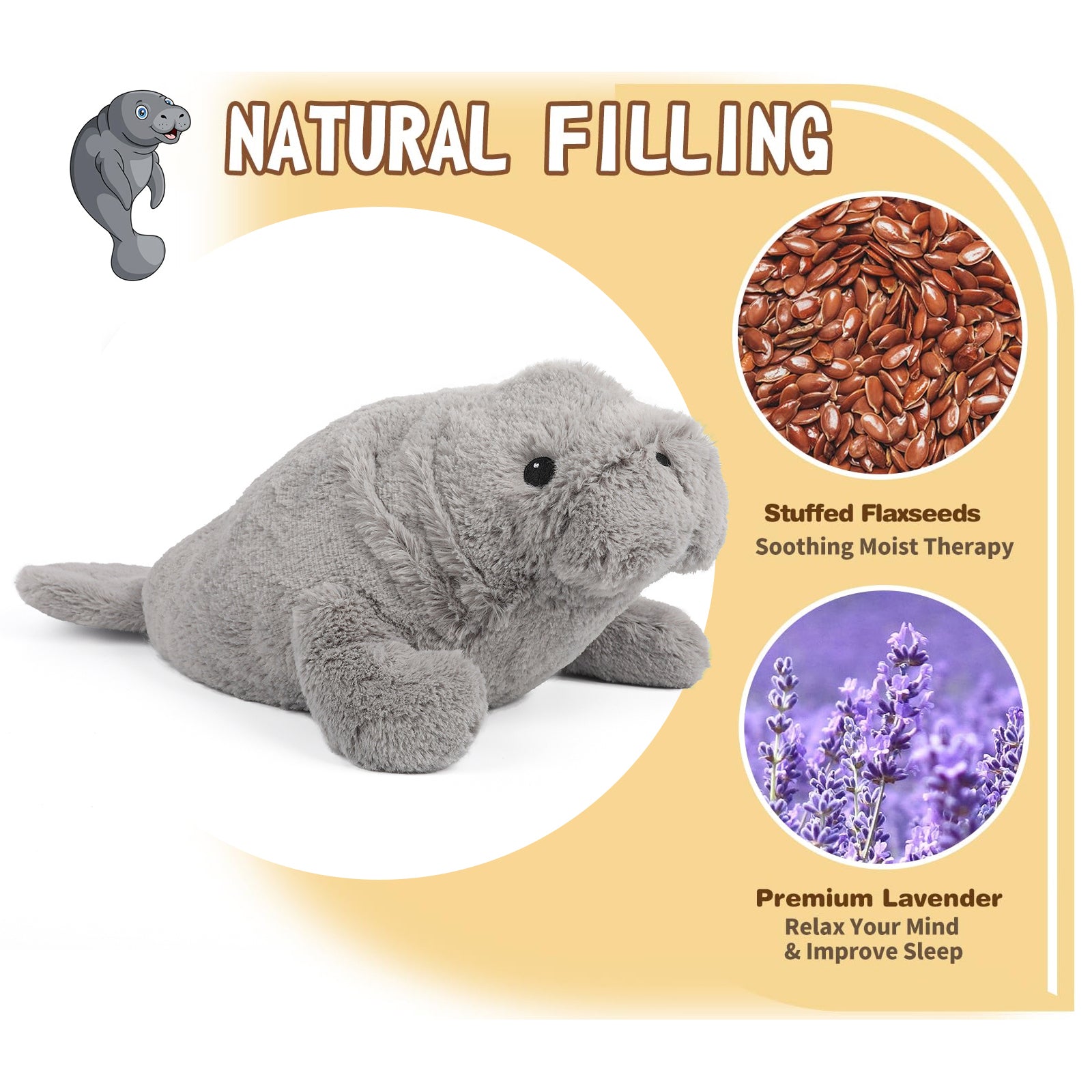 Manatee Stuffed Animals, Microwavable Stuffed Animal Adorable Fluffy Manatee Plush for Warmth Comfort, Heatable Coolable Lavender Scent Toy, Cute Soft Plushie Gift for Kids Boys Girls