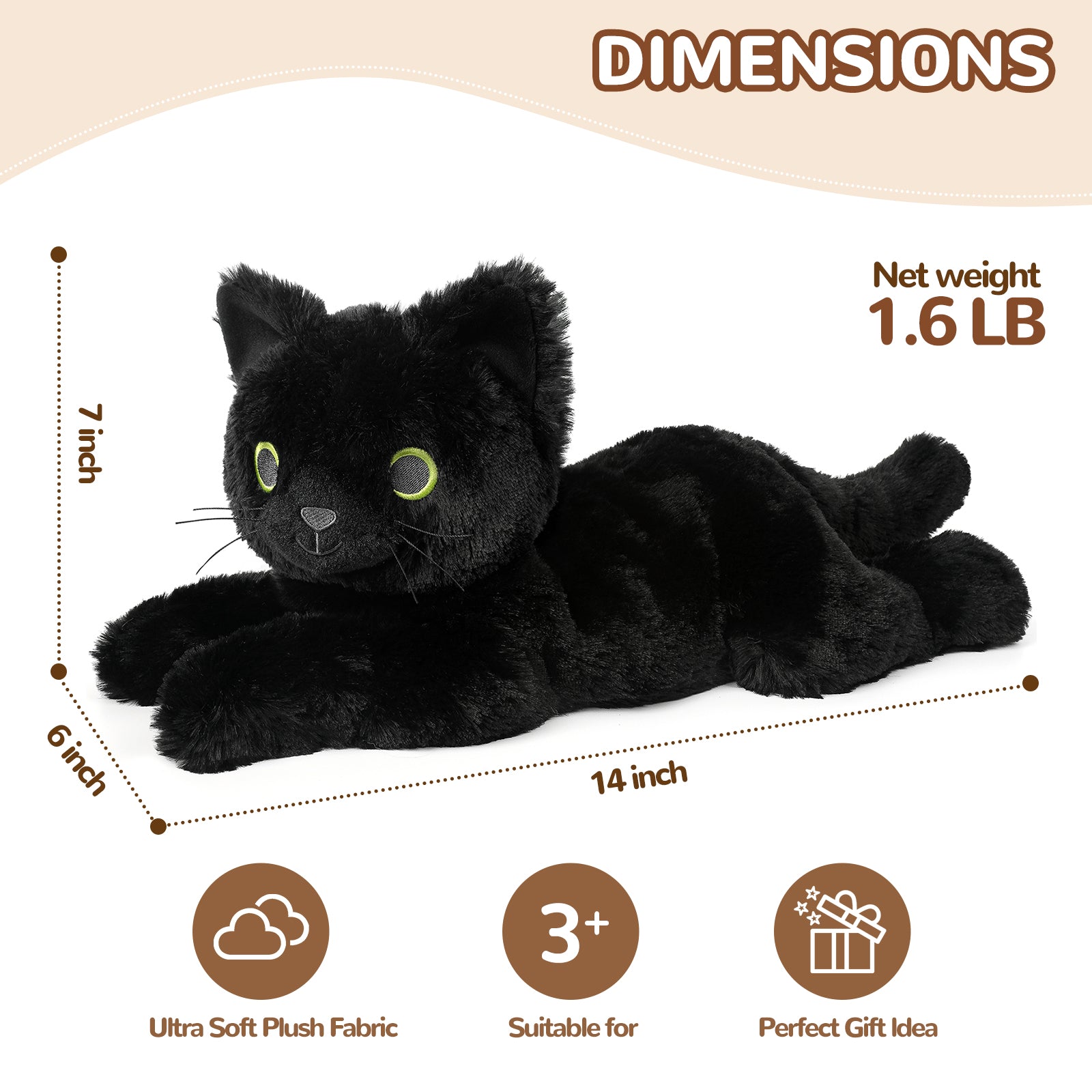 Cuckool Black Cat Stuffed Animals, Microwavable Stuffed Animal Adorable Fluffy Cat Plush for Warmth & Comfort, Heatable Coolable Lavender Scent Cat Toy, Cute Soft Plushies Cat Gifts for Kids Boy Girls & Adult
