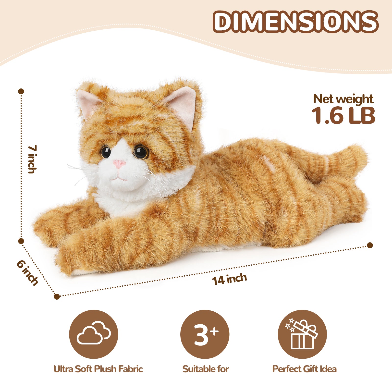 Orange Tabby Cat Stuffed Animals, Microwavable Stuffed Animal Adorable Fluffy Cat Plush for Warmth & Comfort, Heatable & Coolable Lavender Scent Cat Toys, Cute Soft Plushies Cat Gifts for Kids & Adult
