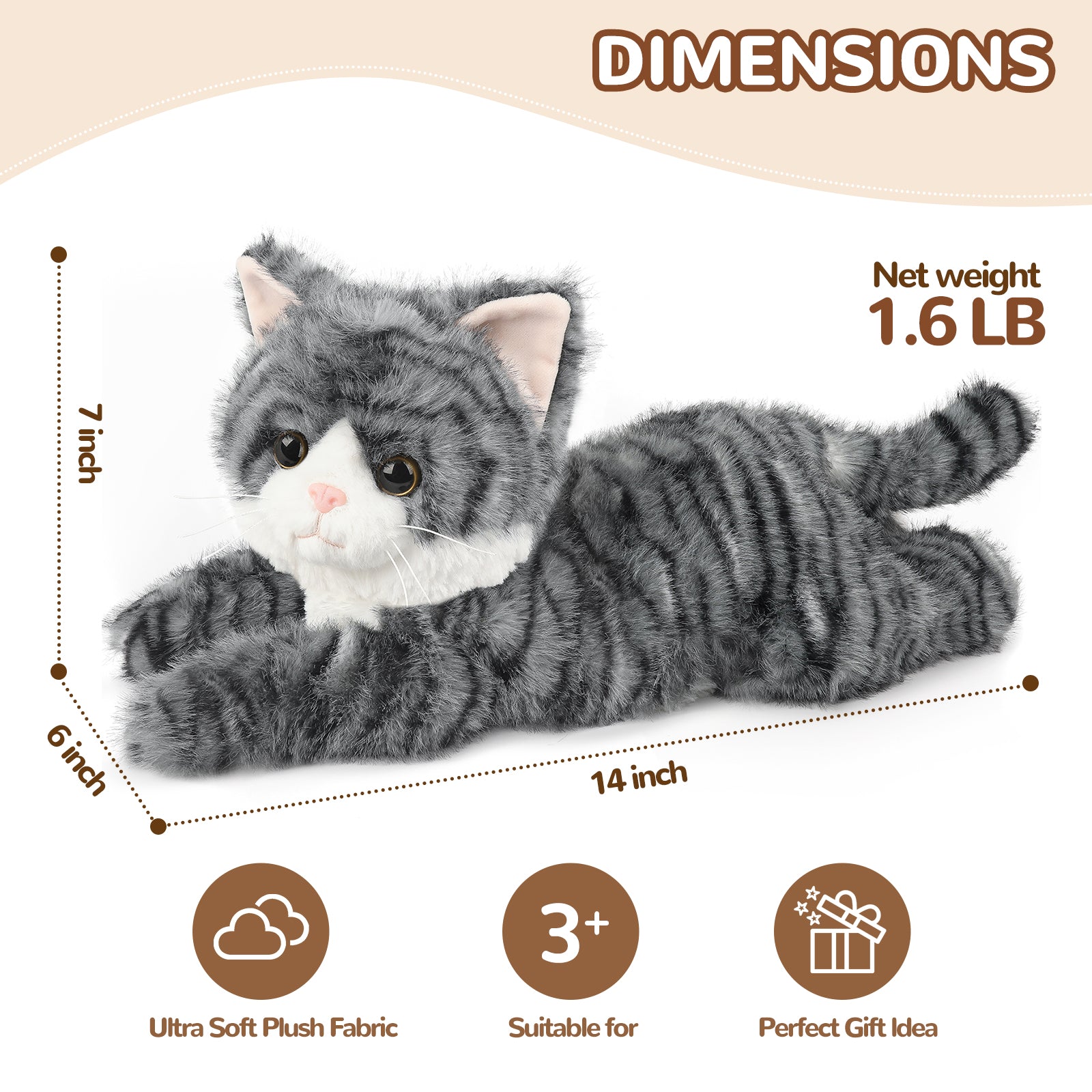Gray Tabby Cat Stuffed Animals, Microwavable Stuffed Animal Adorable Fluffy Cat Plush for Warmth & Comfort, Heatable & Coolable Lavender Scent Cat Toys, Cute Soft Plushies Cat Gifts for Kids & Adults